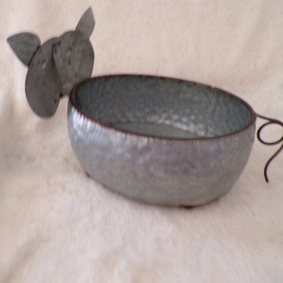 Galvanized Metal Pig Piggy Hog Shaped Planter Pot Farmhouse Decor - Picture 3 of 5